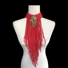 Load image into Gallery viewer, Beaded Bib Necklace in Salmon Orange/Pink Gold Color