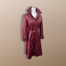 Load image into Gallery viewer, 70’s Vintage Leather Trenchcoat Spy Lamb Leather Bergundy Oxblood Color Super Soft