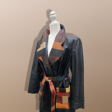 Load image into Gallery viewer, 70’s Black Patchwork Leather Trench Coat Spy