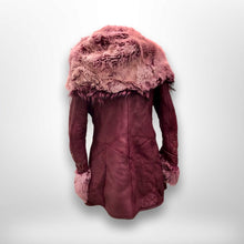 Load image into Gallery viewer, Italian made Purple Bergundy Lamb Leather and Shearling Hooded Studded Coat Jacket