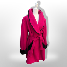 Load image into Gallery viewer, Vintage Wool Magenta Pink Wool Black Trim Wrap Coat