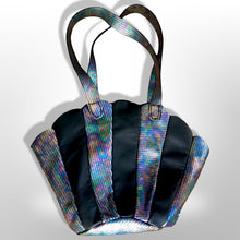 Load image into Gallery viewer, The Mermaid Shell Bag; New Leather Iridesdent Cowhide Leather and Lambskin Black Handmade by Me