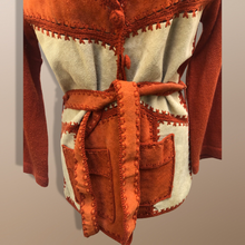 Load image into Gallery viewer, 70’s Vintage Suede Orange Knitted Belted Sweater Jacket Light