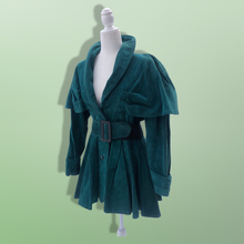 Load image into Gallery viewer, 80’s 90’s Green Suede Cape Coat Jacket Belted and Skirted