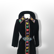 Load image into Gallery viewer, 60’s 70’s Black Velvet Floral Embroidered Full Length Coat