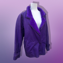 Load image into Gallery viewer, Vintage 80’s 90’s Glam Purple Violet Glam Lamb Leather Jacket with Full Fur Trim in Croc Print so Prince Purple Rain