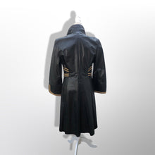 Load image into Gallery viewer, 70’s Leather Black Trench Spy Coat with Gold Braided Leather Trim