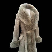 Load image into Gallery viewer, Women's Vintage Coat- 70s Suede Shearling Princess Fluffy Penny Lane Russian Princess Fit and Flare Coat Boho Chic Hippy afghan