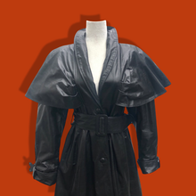 Load image into Gallery viewer, Vintage GLAM 80’s 90’s Rare Leather Long Cape Coat 38”Bust with Wide Belt Fitted and Flared Studio 54 Couture Super Model Runway The Matrix Goth SuperGlam