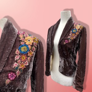 Vintage 90’s Embroidered Floral Velvet Silk Jacket Blazer Spring