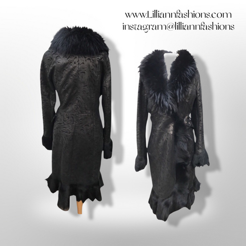 Black Shearling Suede and Fur Boho Chic Coat Made in Italy Princess