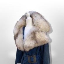 Load image into Gallery viewer, 1970’s Vintage Blue Suede and Fox Fur Belted Bohemian Boho Chic Princess Hippy Burning Man Coachella Festival Fall Winter Coat