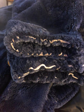 Load image into Gallery viewer, Zuki Style Ultra Soft Sheared Blue Beaver Fur Zip up Bomber Intarsia Falling Leaves