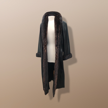 Load image into Gallery viewer, Italian leather Wrap Tuxedo Mink Coat Herringbone Design