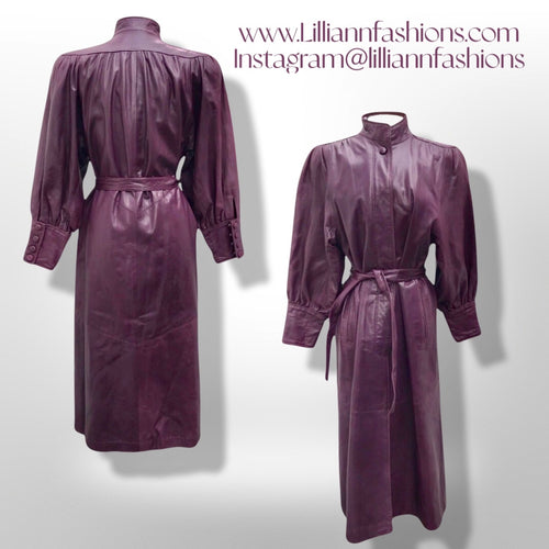 80’s Purple Plum Eggplant Softest Lamb Leather Coat Inspired 40’s Silhouette