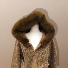 Load image into Gallery viewer, New Tan Shearling Lamb and Leather Fox Fur Hooded Coat Reversible Minimalistic