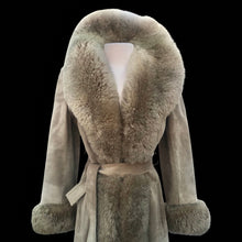 Load image into Gallery viewer, Women's Vintage Coat- 70s Suede Shearling Princess Fluffy Penny Lane Russian Princess Fit and Flare Coat Boho Chic Hippy afghan