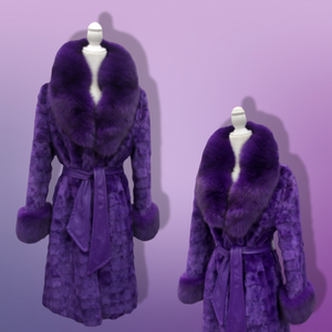 Purple Mink and Fox Fur Coat Winter Couture Perfect for Gift