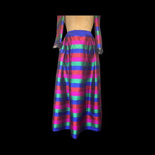 Load image into Gallery viewer, Rainbow Thai Silk Skirt Scarf Set Top Striped Pleats DEADSTOCK New Smithsonian Set Vibrant Colors-Magenta Royal Blue Red Green