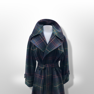 Green Tartan Wool Plaid Wrap Coat