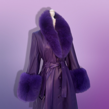 Load image into Gallery viewer, Purple Lamb Leather and Fox Fur Trench Fit and Flare Coat