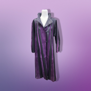 80’s 90’s Purple Lamb Suede and Leather Made In Italy Coat Striped A-Line Flexible Size Loose Fit