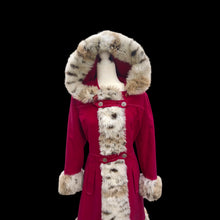 Load image into Gallery viewer, Vintage 70’s Coat Red Princess Spotted Faux Fur Hooded Christmas Holiday Winter Princess