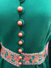 Load image into Gallery viewer, 60’s Green Embroidered Button Down Coat Dress