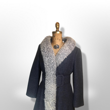 Load image into Gallery viewer, Lilli Ann Princess Mod Gray Wool Curly Lamb Princess 60s Belted Fit and Flare Small Coat