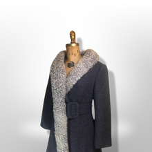 Load image into Gallery viewer, Lilli Ann Princess Mod Gray Wool Curly Lamb Princess 60s Belted Fit and Flare Small Coat