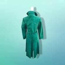 Load image into Gallery viewer, Emerald Green Suede 70’s Coat Rounded Collar Studio 54 Trench Spy Coat