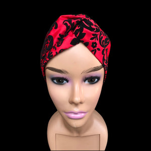Red Headband Satin and Velvet Brocade Turban Extra wide headband
