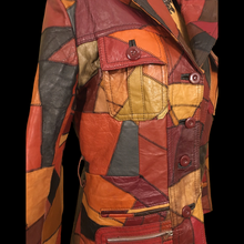 Load image into Gallery viewer, 70’s Vintage Patchwork Leather Jacket 42” Bust Boho Hippy Chic Short Leather Trench