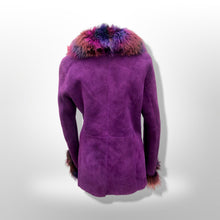 Load image into Gallery viewer, Purple Suede and Shearling with Rainbow Purple Dyed Fox Fur Ultra Soft Warm