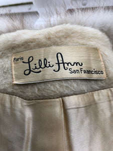 60’s Vintage LIlli Ann Cream Coat Mohair and Fox Fur Collar Swing Style for Fall Winter Christmas and Gift for Her