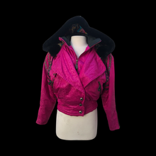 Load image into Gallery viewer, 80’s 90’s Hot Pink Hooded Ski Windbreaker Jacket Cropped Tapered Waist Southwestern Aztec Trim