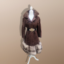 Load image into Gallery viewer, Vintage 60’s 70’s Fur Coat Persian Lamb Astrakhan Norwegian Fox Fur Tiered Jeweled Belt XS