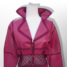 Load image into Gallery viewer, Brand New Deadstock Vintage 90’s Pink Leather Magenta Lace Duster Coat