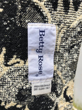 Load image into Gallery viewer, 70’s Tapestry Carpet Floral Black and White Coat with Black Shearling Trim Penny Lane Boho Hippy Chic