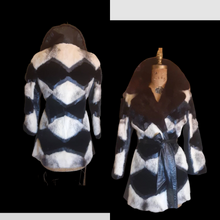 Load image into Gallery viewer, Vintage Women&#39;s Coat- Mod Dramatic 60s Cross Mink White Black Leather Mosaic Geometric Princess Jacket Coat