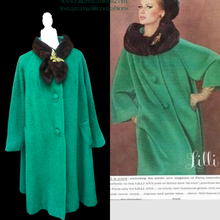 Load image into Gallery viewer, Vintage Women&#39;s Coat- 60s Lilli Ann Emerald Green Mink Wool Swing Coat One Size Fits All Mad Men