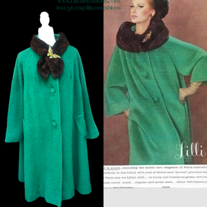 Vintage Women's Coat- 60s Lilli Ann Emerald Green Mink Wool Swing Coat One Size Fits All Mad Men