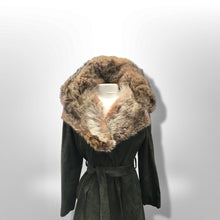 Load image into Gallery viewer, 70’s Forest Green Suede Trench with Fur Trim Collar