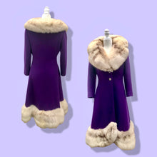 Load image into Gallery viewer, Vintage 60’s Royal Purple Wool Fox Fur Princess Coat Luxury Gift