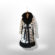 Load image into Gallery viewer, Women&#39;s Vintage Coat 60s Mink Fox Fur Mosaic Geometric Leather White Black Ultimate Luxury Three Tier Zip Off Coat Princess Mod S/M