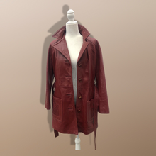 Load image into Gallery viewer, 70’s Vintage Bergundy Leather Jacket Trench Style