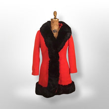 Load image into Gallery viewer, Vintage Lilli Ann Red Wool Mod 60s Fur Trimmed Coat Fur Trim Princess Fall Winter Holidays Christmas