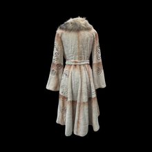 Load image into Gallery viewer, Embroidered Mocha Cream Colored Ombré Sheared Fur Beaver Princess Coat with Crystal Accents Full Skirt and Flared Bell Sleeves Wearable Work of Art One of A Kind
