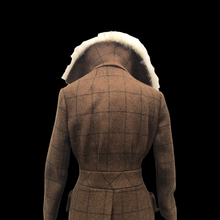 Load image into Gallery viewer, Tweed Plaid Wool Army Green Wrap Coat With Shearling Collar