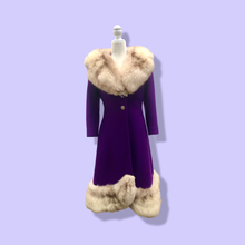 Load image into Gallery viewer, Vintage 60’s Royal Purple Wool Fox Fur Princess Coat Luxury Gift